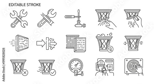 Editable stroke icons for business and industry.