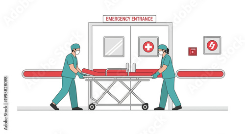 Medical Team Transporting Patient on Stretcher to Emergency Room Entrance