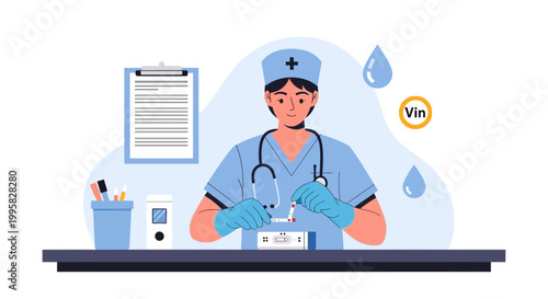 Nurse performing blood test with glucose meter, diabetes check, medical procedure