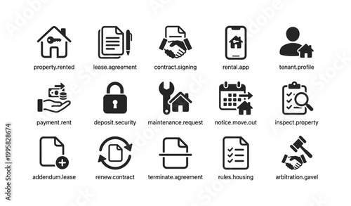 Rental and lease icons representing tenancy and contract processes