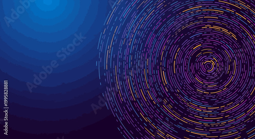 Abstract Circular Pattern Created with Digital Lines on a Deep Blue Gradient Background, Representing Data Flow and Connectivity