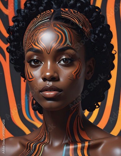 African woman with colorful face paint.