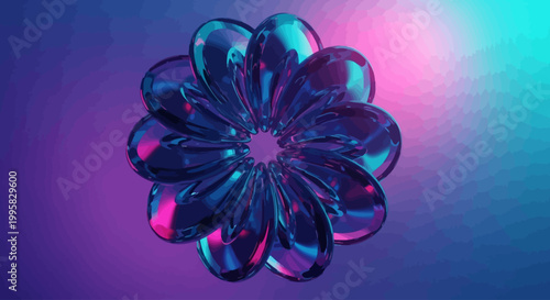 Mesmerizing 3D Rendering of a Transparent, Iridescent, Floral Object with Soft Lighting on a Gradient Background