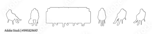 Top View Sitting People on Chairs and Sofa Outline Set, Overhead Seated Characters Line Art in Waiting Area with Shadows, Public Seating Vector for Architectural Plans, Interior Layout