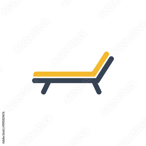 Bright yellow and blue reclining lounge chair icon isolated on a clean white background minimalist vector design for relaxation and leisure concepts