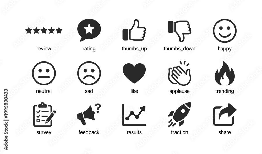 Fototapeta premium Feedback and interaction icons showing reactions on white background