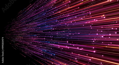 Vibrant Streaks of Light and Particles Flowing into the Distance, Abstract Digital Art