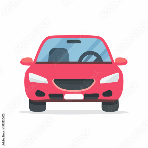Cartoon-style illustration of a red car facing forward