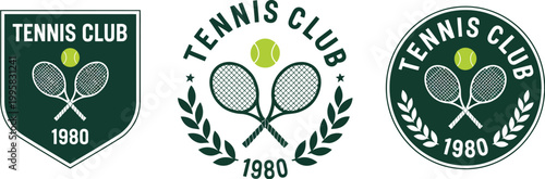 Tennis Club Logo Set, Sports Vector Collection Featuring Rackets and Ball, Tournament and Championship Badge Designs for Active Lifestyle, Leisure Competition, and Professional Sports Branding