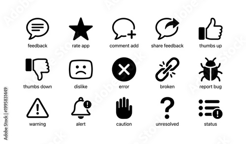 User feedback and status icons arranged in grid layout