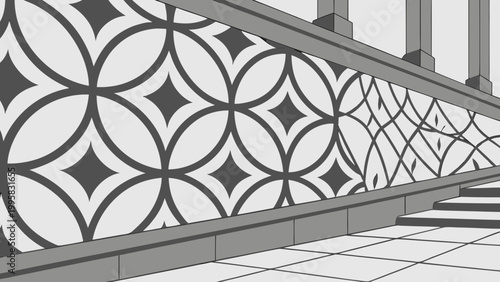 Decorative ceramic tile featuring a generative vector pattern on an abstract wall in soft lighting