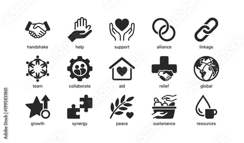 Set of support and community icons arranged in grid layout