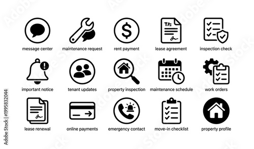 Property management icons showing tenant and maintenance functions