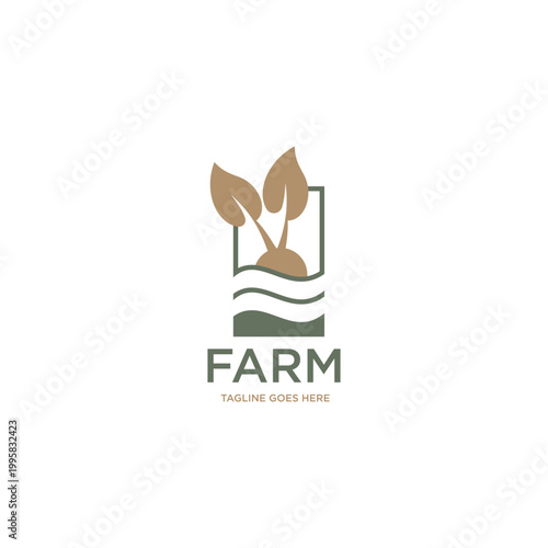 agriculture farmer garden nature with sun and leaf logo design vector template