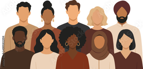 Inclusive diverse team portrait multicultural people flat vector illustration