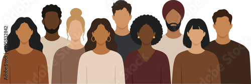 Diverse people standing together multicultural community flat vector illustration