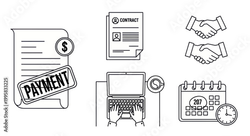 Black & White Freelance Business Icons – Vector Line Pack
