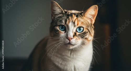 Cute domestic cat portrait closeup.