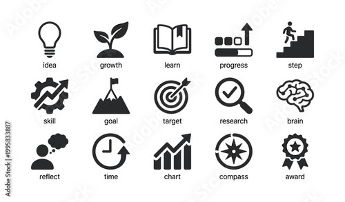 Business and personal development icons showing progress concepts