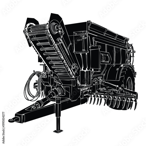 Agricultural fertilizer spreader trailer farm machinery silhouette set bundle.