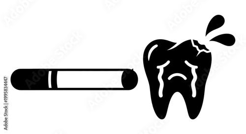Crying broken tooth and cigarette icon