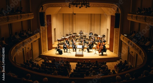 Symphony orchestra performing on stage.
