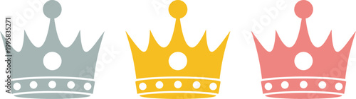 Three colorful crowns isolated on transparent background