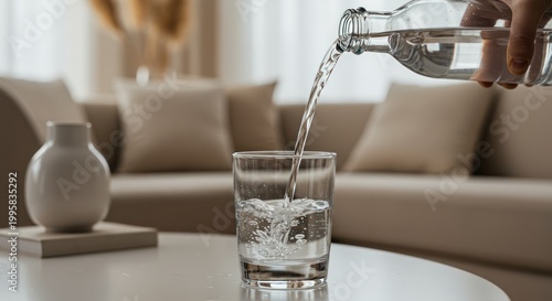 Hand pouring water into glass.