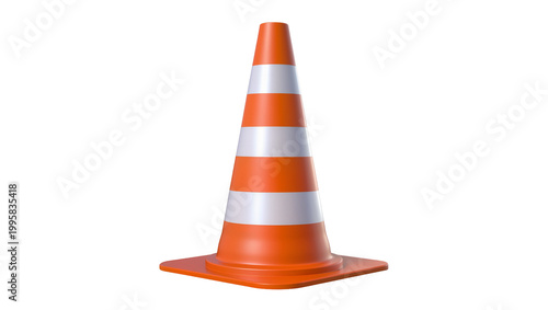 Fotografía Orange traffic cone with reflective stripes on square base