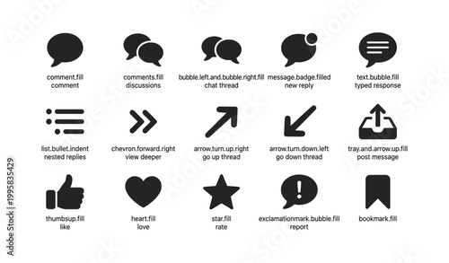 Filled communication and interface icons displayed in grid layout