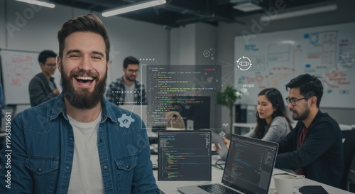 Smiling man in office setting.