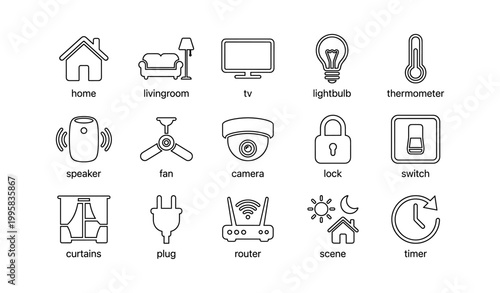 Home automation and appliance icons arranged in grid layout