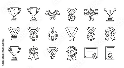 A collection of award icons and medals.
