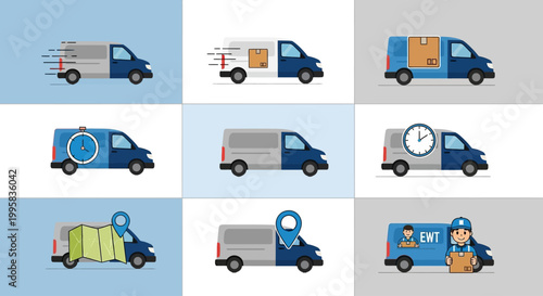 A collection of delivery truck illustrations.