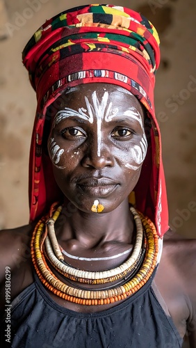 African woman with traditional tribal makeup.