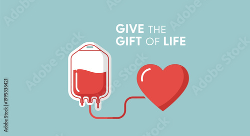 Blood donation concept with heart and IV bag for health