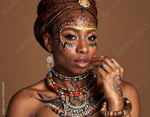 African woman with traditional tribal makeup.