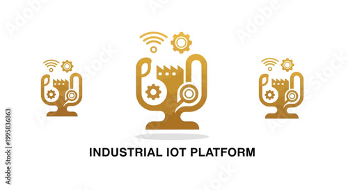 Industrial IoT Platform Graphic with Gears and Wireless Signals.