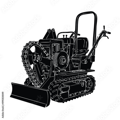 Compact tracked trencher vector silhouette bundle set construction.