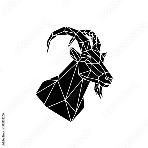 Geometric Goat Head Silhouette, Polygonal Animal Art