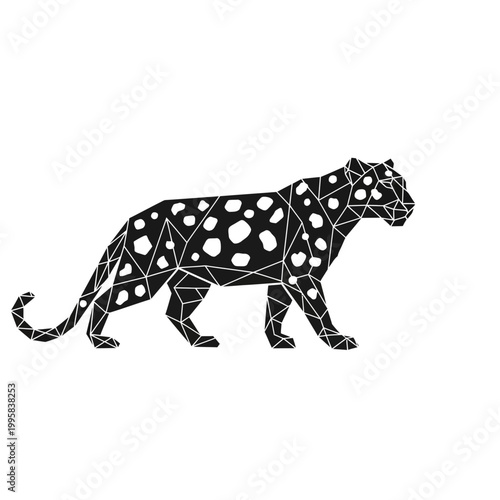 Geometric Leopard Silhouette, Low Poly Animal Illustration
