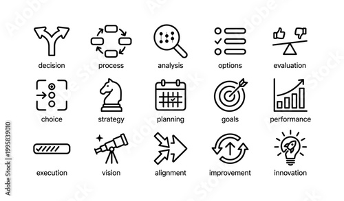 Business process and decision icons arranged in grid layout