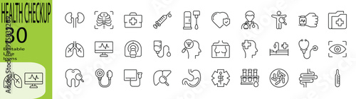 Health Checkup icon set. Editable stroke.