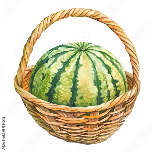 фотографія watercolor graphic of Casaba Melon Basket, isolated on a white background