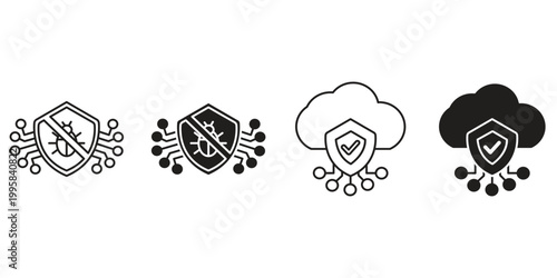 Cybersecurity and Data Protection Solid vector icon set.