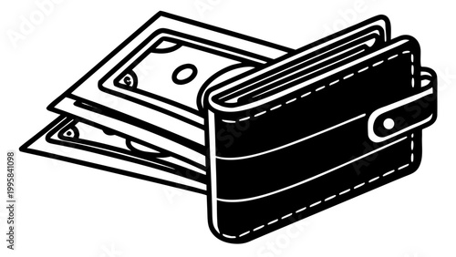 Black and white wallet with paper money bills currency business transaction