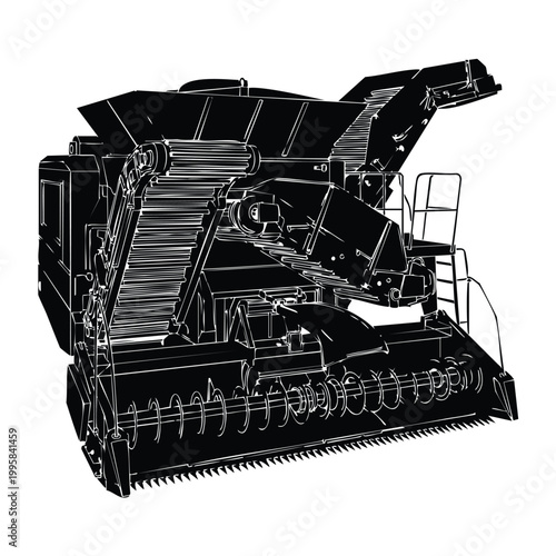 Harvesting harvester bundle set silhouette agricultural machine icon.