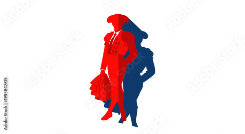 Matador Silhouette: Red and Blue Figures, Spanish Tradition