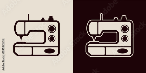 Sewing machine vector icon in minimalistic design, illustration in two styles, ideal for fashion, tailoring, and craft concepts
