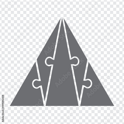 Simple icon puzzle in gray. Simple icon triangle puzzle of the five different elements  on transparent background for your web site design, app, UI. EPS10.